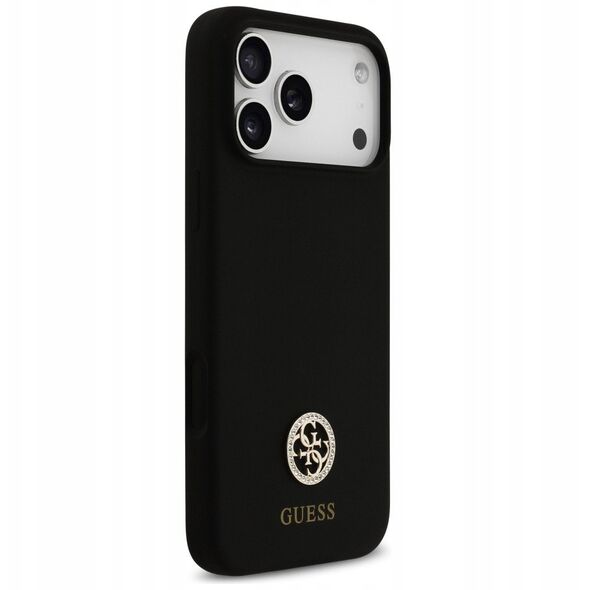 Etui Guess Silicone Logo Strass 4G MagSafe do iPhone 17 Pro Max czarny