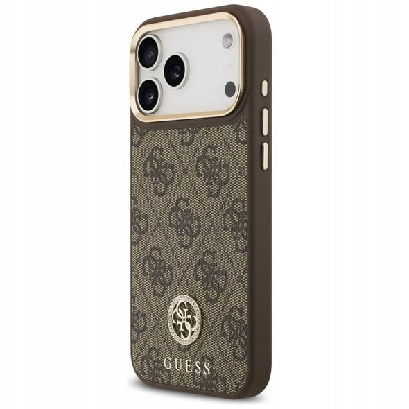Etui Guess 4G Strass Logo MagSafe do iPhone 17 Pro Max brązowy