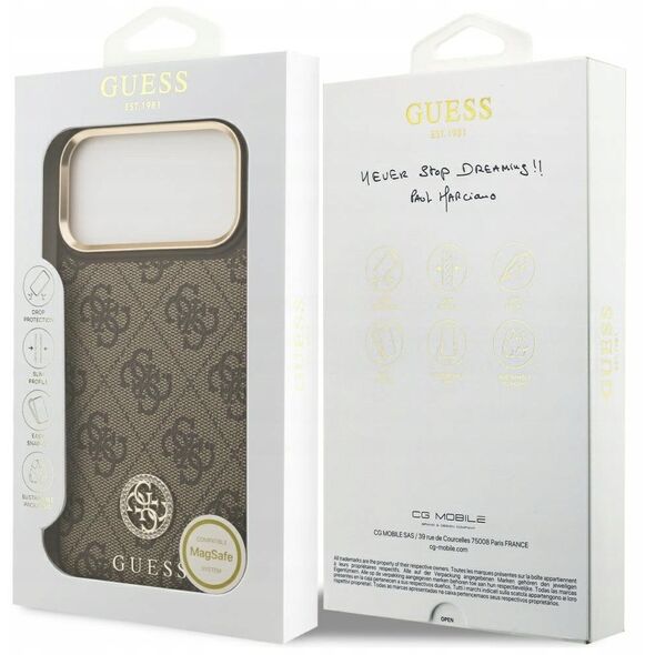 Etui Guess 4G Strass Logo MagSafe do iPhone 17 Pro Max brązowy