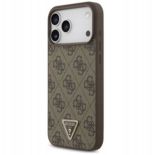 Etui Guess Leather 4G Triangle Strass MagSafe do iPhone 17 Pro Max brązowy