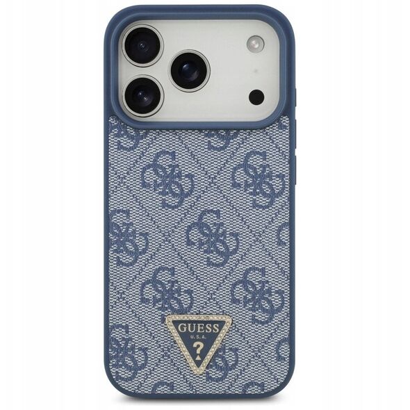 Etui Guess Leather 4G Triangle Strass MagSafe do iPhone 17 Pro niebieski