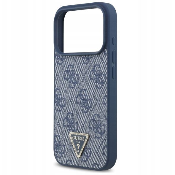 Etui Guess Leather 4G Triangle Strass MagSafe do iPhone 17 Pro niebieski