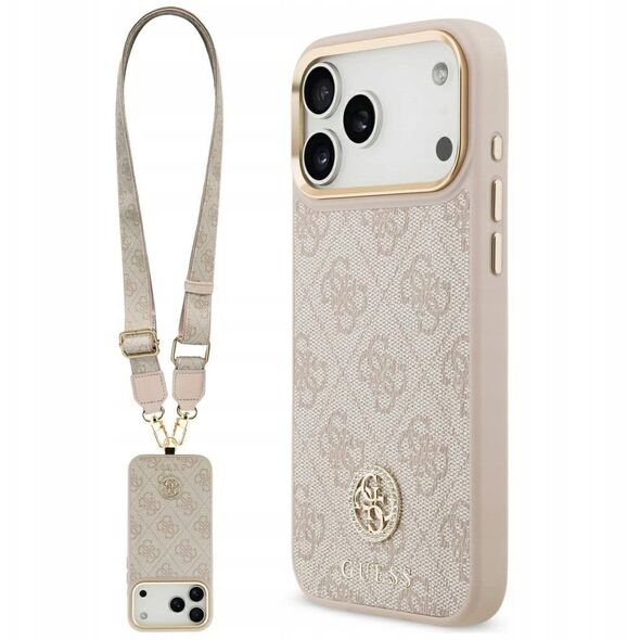 Etui Guess 4G Strass Logo & Big Strap Metal Buttons MagSafe do iPhone 17 Pro Max różowy