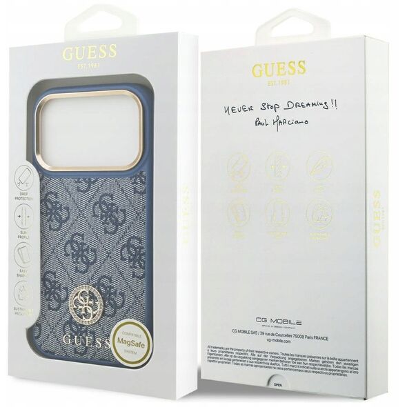 Etui Guess 4G Strass Logo MagSafe do iPhone 17 Pro niebieski