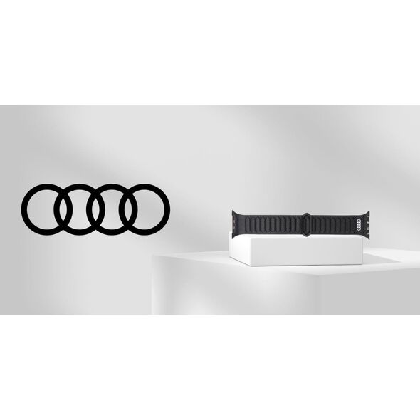 Pasek Audi Logo Genuine Leather Magnetic Ring do Apple Watch 44/45/46/49mm czarny