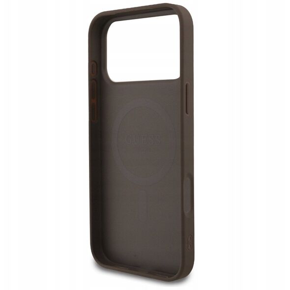 Etui Guess 4G Strap Triangle Logo MagSafe do iPhone 17 Pro Max brązowy