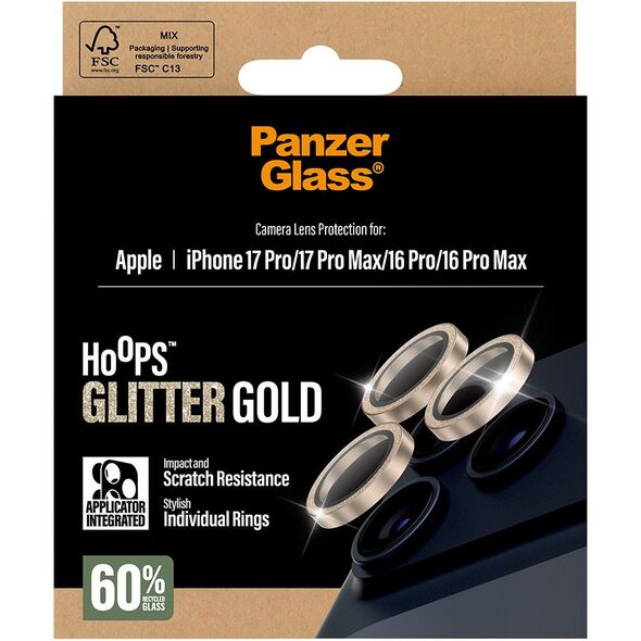 PanzerGlass ® Hoops® Glitter Gold Camera Lens Protector iPhone 17 Pro | iPhone 17 Pro Max | iPhone 16 Pro | 16 Pro Max Przezroczysta ochrona ekranu Apple 1 szt.