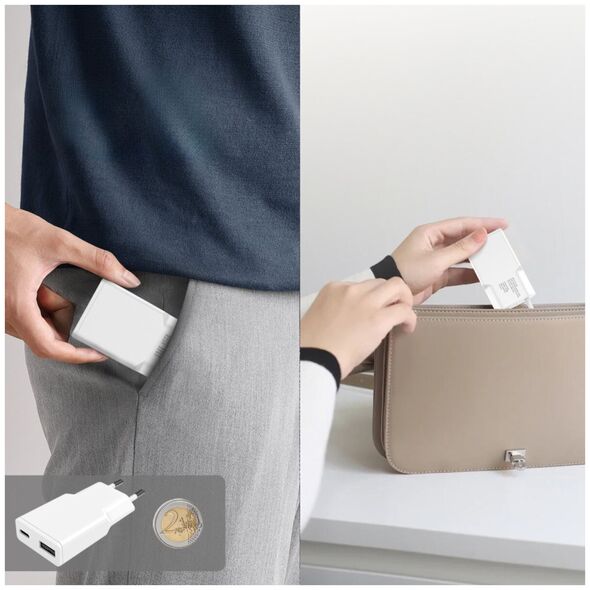 Φορτιστής τοίχου 4smarts PDPlug Slim Duos 20W GaN USB-C+USB-A + καλώδιο USB-C 1.5m λευκό