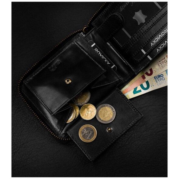 Always Wild Skórzany Portfel Męski Na Suwak Z Kontrastowymi Przeszyciami !