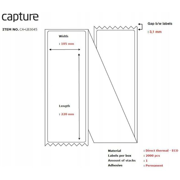 Ετικέτα Capture 105x220, Core Fanfold