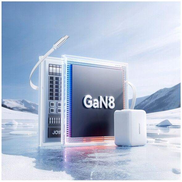 Φορτιστής τοίχου JOYROOM JR-TCL06 67W GaN με ενσωματωμένο αναδιπλούμενο καλώδιο USB-C - λευκό