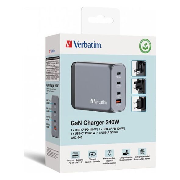 Φορτιστής Verbatim GaN 1x USB-A 3x USB-C (32205)