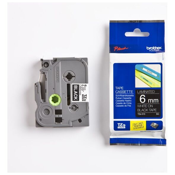 Brother TZE-315 6mm μαύρη/λευκή εκτύπωση