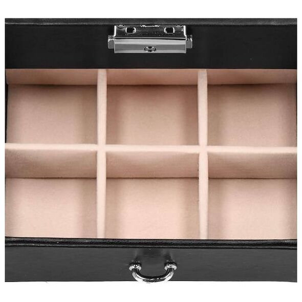 Springos Szkatułka na biżuterię ekoskóra 16x16x11 cm czarny organizer z przegródkami i lusterkiem UNIWERSALNY