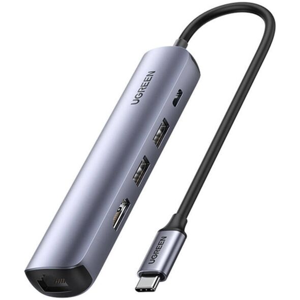 HUB USB Ugreen Hub / Adapter Ugreen Revodok CM418 USB-C σε 2x USB, HDMI 4K 30 Hz, RJ45 1Gbps, PD 100W (γκρι)