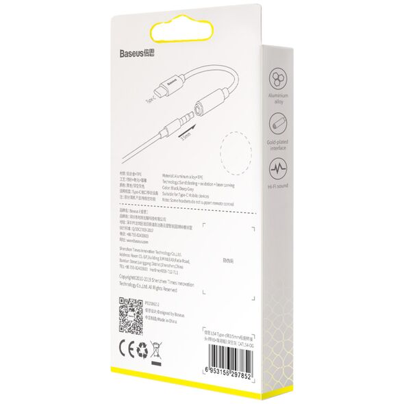 Προσαρμογέας USB Baseus L54 USB-C - Jack 3,5mm Γκρι (CATL54-0G)