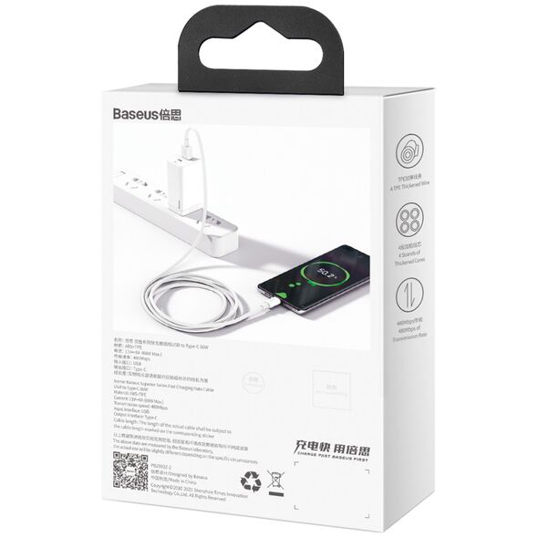 Καλώδιο USB Baseus USB-A - USB-C 1 m Λευκό (CATYS-02)