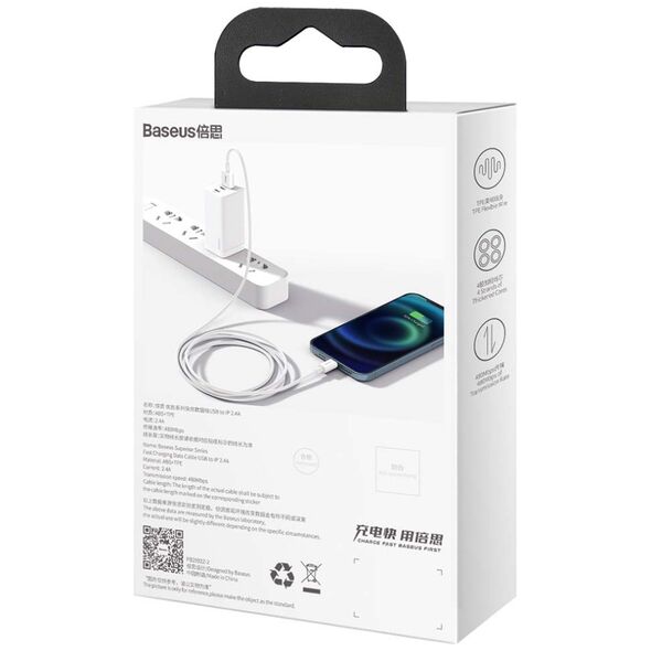 Καλώδιο USB Baseus USB-A - Lightning 2 m Λευκό (CALYS-C02)