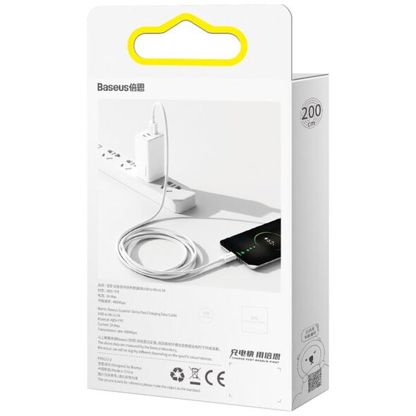 Καλώδιο USB Baseus USB-A - microUSB 2 m Λευκό (BSU2825WHT)