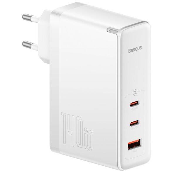 Φορτιστής Baseus Baseus φορτιστής τοίχου GaN5 Pro PD 140W 2x USB-C 1x USB λευκός + καλώδιο USB-C - USB-C 240W