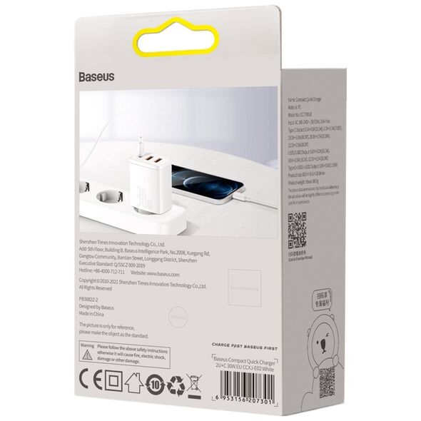 Φορτιστής Baseus CCXJ-E02 2x USB-A 1x USB-C 3 A (BSU2896WHT)