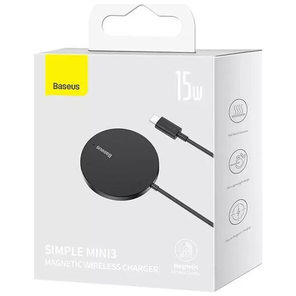 Φορτιστής Baseus Ασύρματος φορτιστής Baseus Simple Mini3 MagSafe 15W (μαύρο)