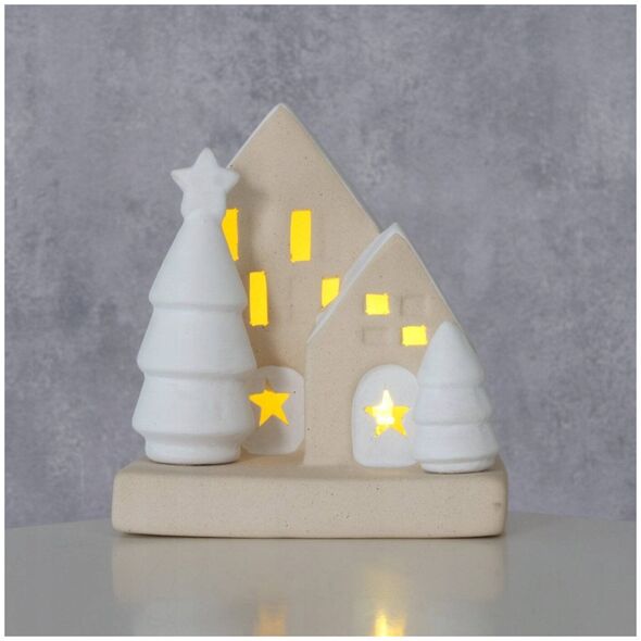 Χριστουγεννιάτικη διακόσμηση Boltze Διακόσμηση κεραμικό σπιτάκι με φωτισμό LED, 10,5 cm