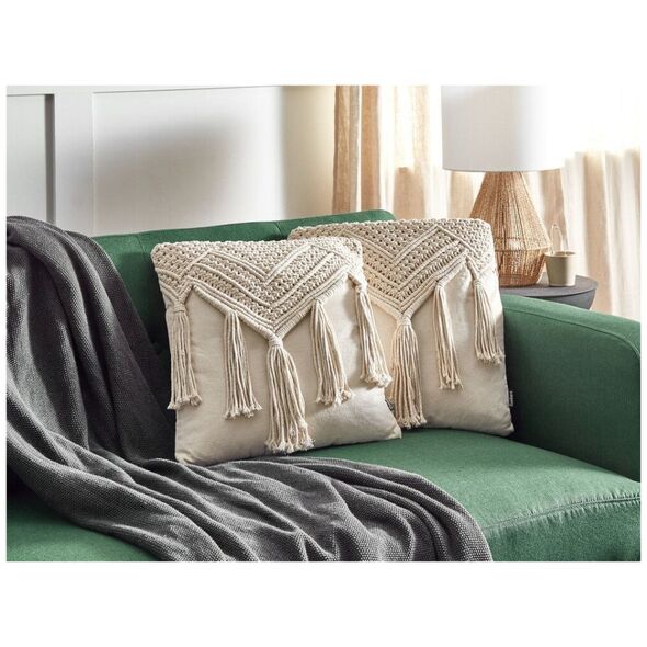 Σετ 2 διακοσμητικών μαξιλαριών μακραμέ 45 x 45 cm μπεζ BEDADI Lumarko!