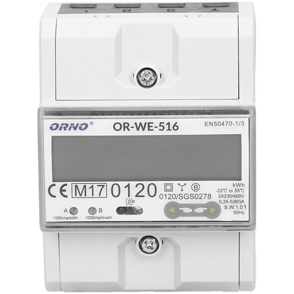 Μετρητής ηλεκτρικής ενέργειας Orno OR-WE-516 3-φάσεων Θύρα RS-485 Din TH-35mm λευκός