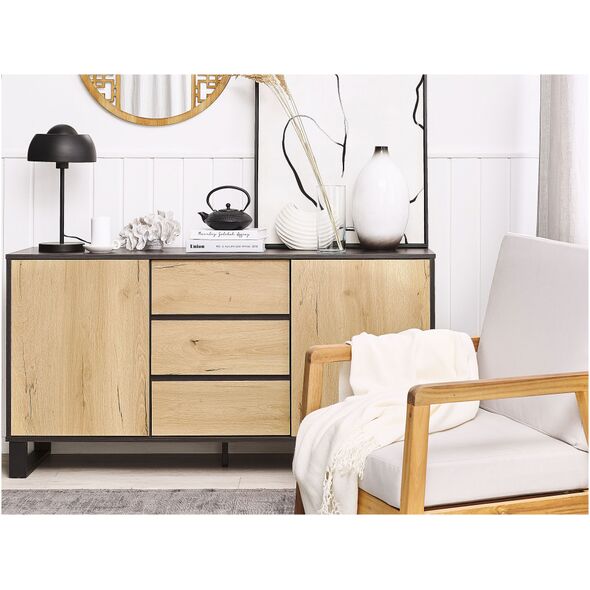 Μπουφές Beliani ανοιχτό ξύλο με μαύρο ELDA