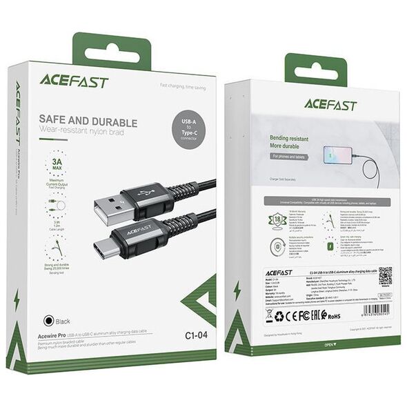 Καλώδιο USB Acefast USB-A - USB-C 1.2 m Μαύρο (6974316280545)