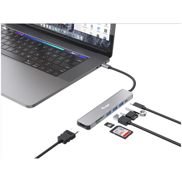 HUB USB Equip Equip Dock USB-C->HDMI,3x USB3.0, 100W PD,SD/TF μαύρο