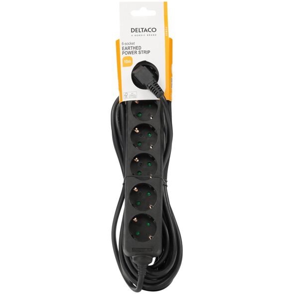 Καλώδιο τροφοδοσίας Deltaco Γειωμένο καλώδιο επέκτασης DELTACO 6x CEE 7/3, 1x CEE 7/7, προστασία από παιδιά, 10μ, μαύρο / GT-0623
