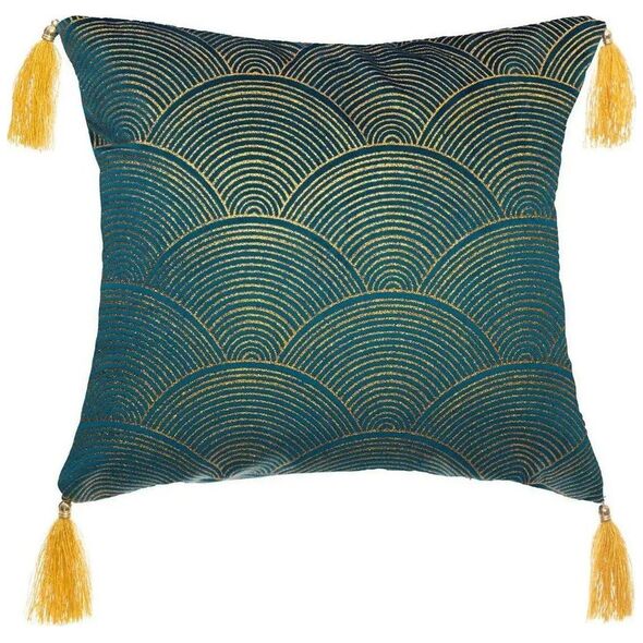 Διακοσμητικό μαξιλάρι με κρόσσια ATMOSPHERA, 30 x 50 cm, πράσινο χρώμα με χρυσό τύπωμα