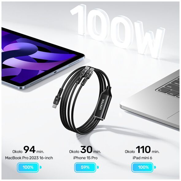 Καλώδιο Unitek 2 σε 1 USB-C PD 100W σιλικόνης 1,8 m