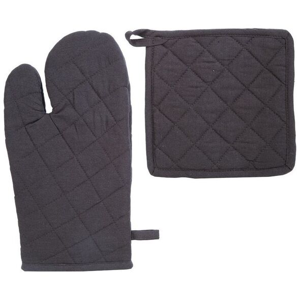 ATMOSPHERA Γάντι κουζίνας + γάντι φούρνου, βαμβάκι, μαύρο σετ