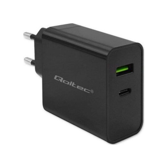 Φορτιστής QOLTEC Φορτιστής Super Quick PD | 1xUSB-C | 1xUSB | 45W | 5-20V | 2.25-3A | Μαύρη