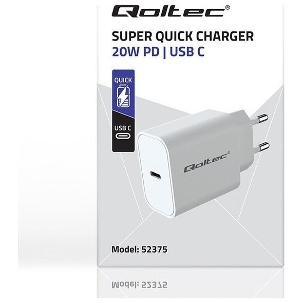 Φορτιστής QOLTEC Φορτιστής Super Quick PD | USB-C | 20W | 5-12V | 1.67-3A | Λευκό