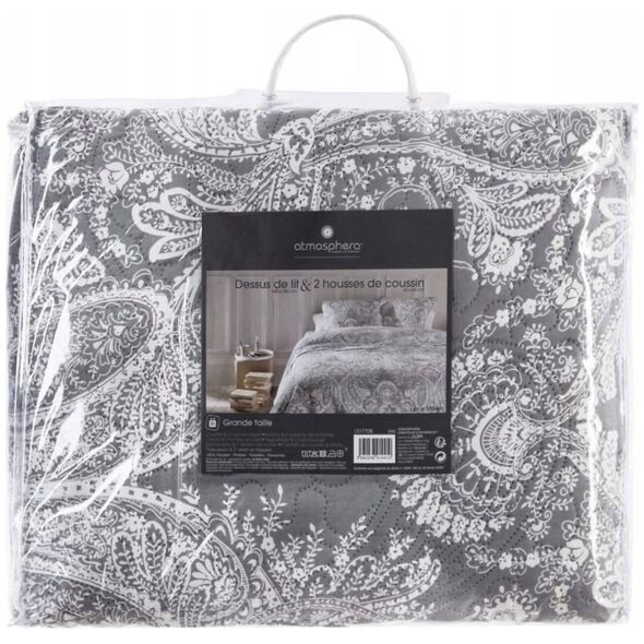 Σετ δύο μαξιλαροθήκες και κάλυμμα κρεβατιού «Marie» γκρι με σχέδια ATMOSPHERA