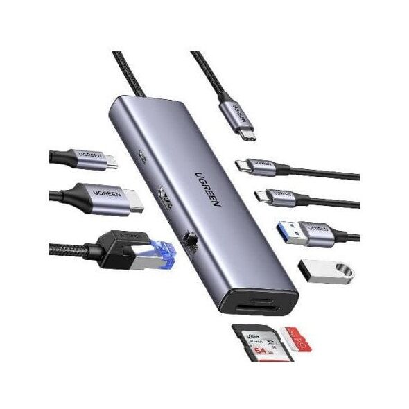 HUB UGREEN CM498 USB-C / 2xUSB-A, 2xUSB-C, HDMI, VGA, RJ45 1000Mbps, SD/TF, USB-C PD 100W γκρι