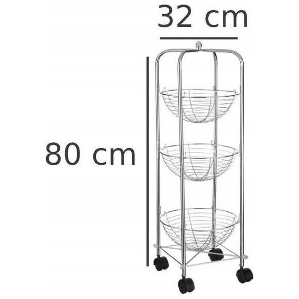 5five Καροτσάκι κουζίνας με καλάθια για φρούτα, 3 επίπεδα, χρωμιωμένος χάλυβας, 80 cm