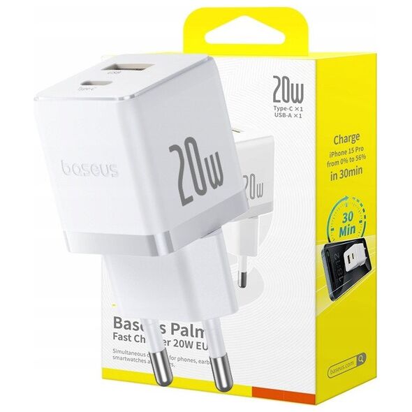 Φορτιστής τοίχου Baseus Palm 20W USB-A, USB-C λευκός