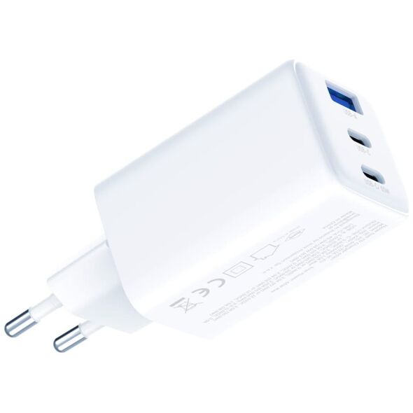 Φορτιστής τοίχου 3MK Hyper GaN Charger 65W 1xUSB-A 2xUSB-C PD QC4+ λευκός