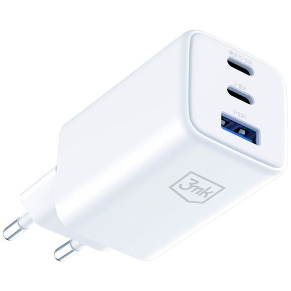 Φορτιστής τοίχου 3MK Hyper GaN Charger 65W 1xUSB-A 2xUSB-C PD QC4+ λευκός