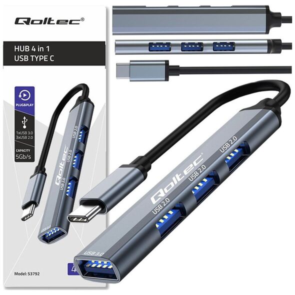 Προσαρμογέας QOLTEC HUB USB-C 3.1 4 σε 1 | USB 3.0 | 3x USB 2.0