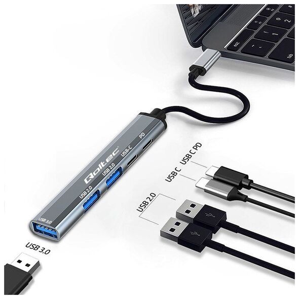 HUB USB Qoltec HUB adapter USB-C 3.1 5w1 | USB-C PD | USB-C | 2x USB 2.0 | USB 3.0