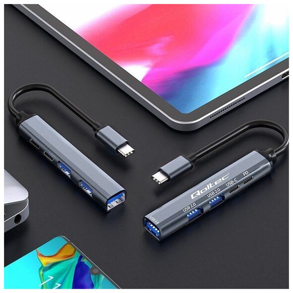 HUB USB Qoltec HUB adapter USB-C 3.1 5w1 | USB-C PD | USB-C | 2x USB 2.0 | USB 3.0