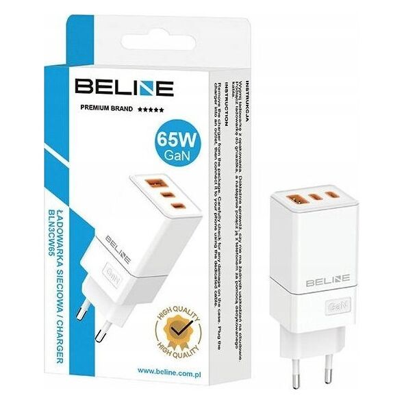 Φορτιστής Beline 65W GaN 2xUSB-C+USB-A φορτιστής ρεύματος χωρίς καλώδιο Λευκό 13168901 5905908351931