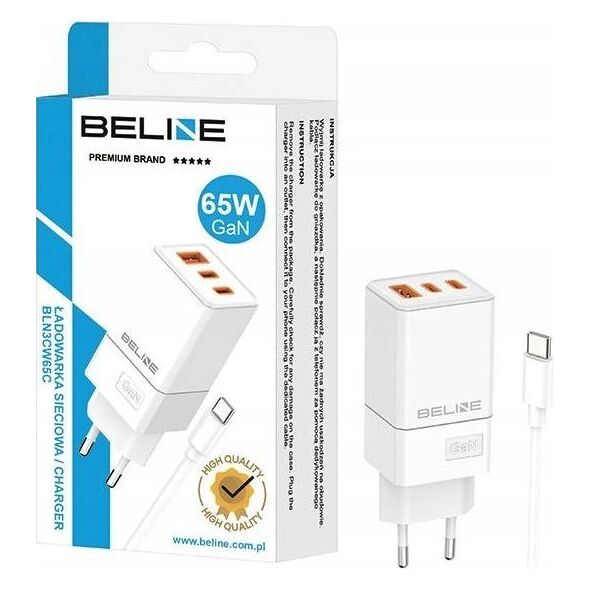 Φορτιστής Beline 65W Φορτιστής δικτύου GaN 2xUSB-C + USB-A + καλώδιο USB-C Λευκό 13168903 5905908351917