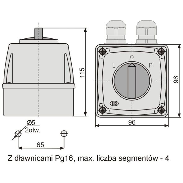 Διακόπτης καμερών L-0-P 3P 16A IP44 Łuk E16-43 σε περίβλημα (951642)